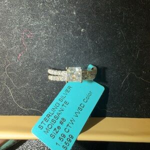 Sterling Silver Moissanite Princess Cut Engagement Ring - Size 8 - Silver